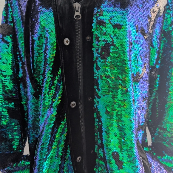 Free People City Lights Oversized Sequin Jacket With Velvet Hood - Picture 9 of 10